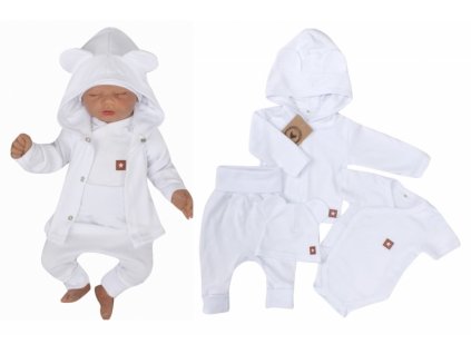 Novorodenecká sada 4D body krátky rukáv tepláčiky kabátik a čiapočka Z Z biela Veľkosti kojenecké oblečenie 62 2-3m
