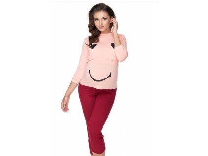 Be Maamaa Tehotenské dojčiace pyžamo 3 4 s dlhý rukávom růžovo bordo Veľkosti tehotenské oblečenie XXL 44
