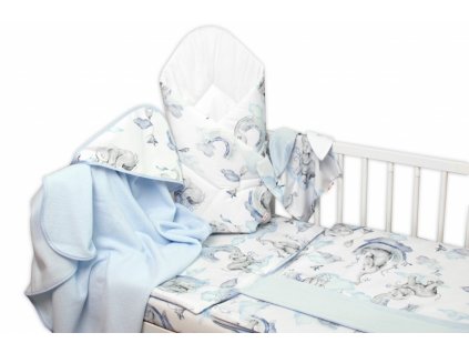 6 dielna výhod sada s darčekom pre bábätko Baby Nellys 120x90 Slon a dúha modrá biela Veľkosť obliečok 135x100