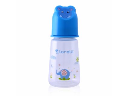 84864 dojcenska flasticka lorelli 125 ml s vikom v tvare zvierata blue