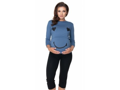 Be Maamaa Tehotenské dojčiace pyžamo 3 4 s dlhý rukávom modro čierne Veľkosti tehotenské oblečenie XXL 44