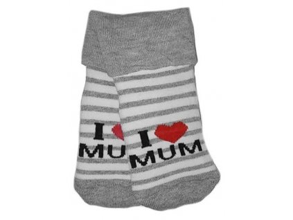 Dojčenské froté bavlnené ponožky I Love Mum bielo sivé prúžok Veľkosti kojenecké oblečenie 80-86 12-18m