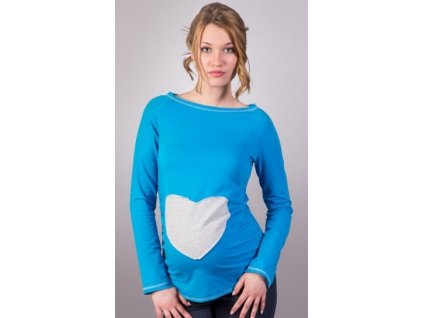 Be MaaMaa Tehotenské tričko blúzka SRDCE dlhý rukáv modré Veľkosti tehotenské oblečenie XL/XXXL
