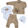 Bavlnená sada body nohavice motýlik a čiapka Elegant Boy 5D Kazum mocca biela Veľkosti kojenecké oblečenie 80 9-12m