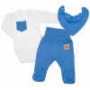 Baby Nellys 3 dielna sada Body dlhý rukáv s vreckom šatka polodupačky modrá biela Veľkosti kojenecké oblečenie 50 0-1m