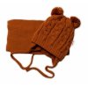 BABY NELLYS Zimná pletená čiapočka s šálom TEDDY hnedá s brmbolcami vel 62 68 Veľkosti kojenecké oblečenie 62-68 3-6m