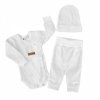 Rebrované zavinovacie body tepláčky a čiapočka Kazum 3D bavlnená sada biele Veľkosti kojenecké oblečenie 68 3-6m