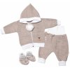 Baby Nellys 3 dielna súprava Hand made pletený kabátik kalhoty a topánočky béžová Veľkosti kojenecké oblečenie 68 3-6m