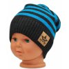 BABY NELLYS Jesenná zimní prúžkovaná čiapka grafit tyrkys Veľkosti kojenecké oblečenie 116 5-6r