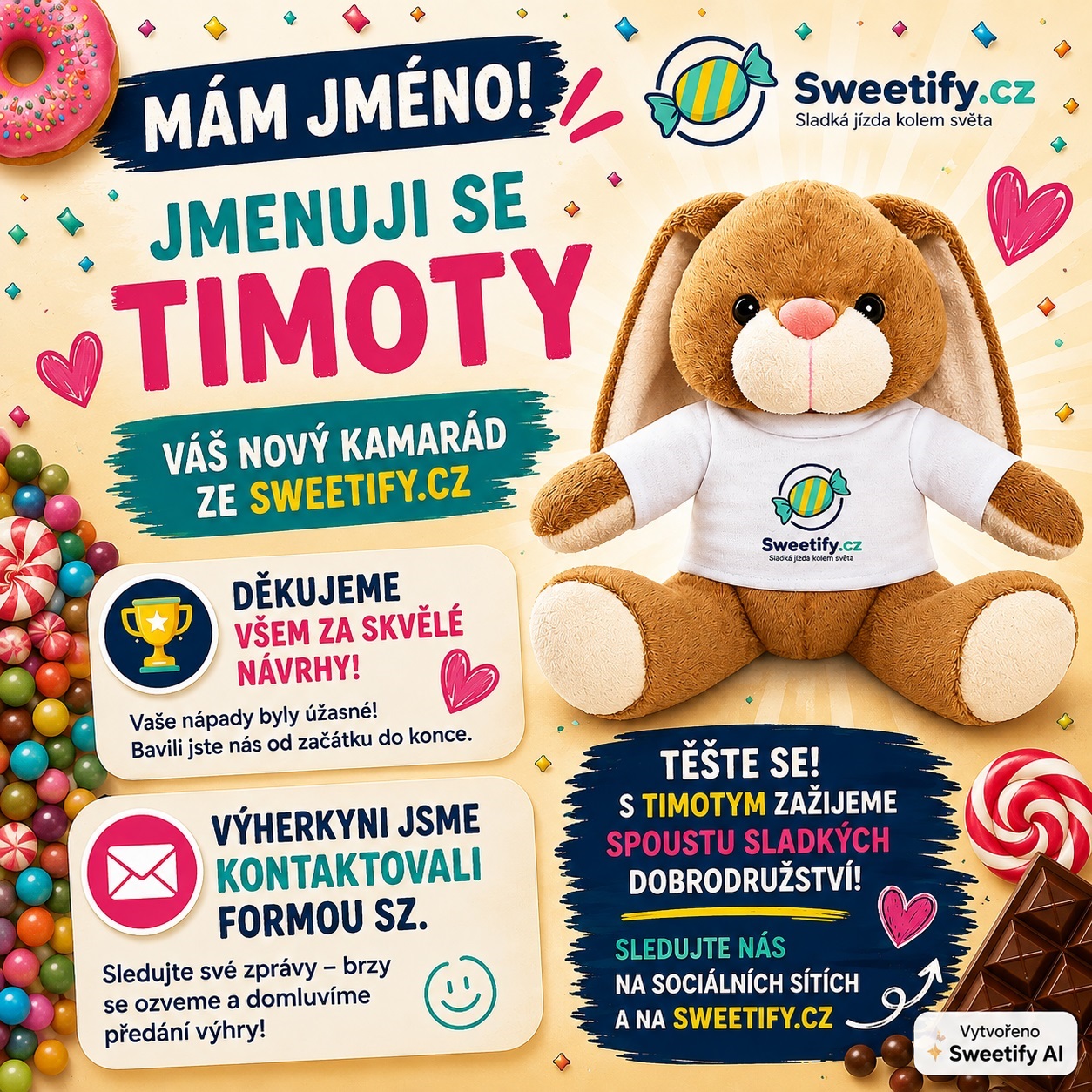 🐰 Timoty je oficiálně na světě! Seznamte se s novým maskotem Sweetify.cz