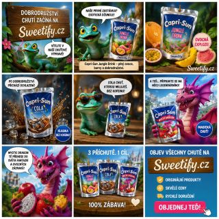 Nové příchutě Capri-Sun právě dorazily na Sweetify.cz. Ochutnej něco, co v běžném obchodě nenajdeš. Jungle Drink. Cola bez...
