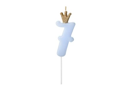 partydeco svicka mala modra s korunkou cislo 7