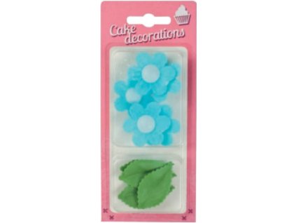 dekorace z jedleho papiru pomnenky modre s listky 11 ks