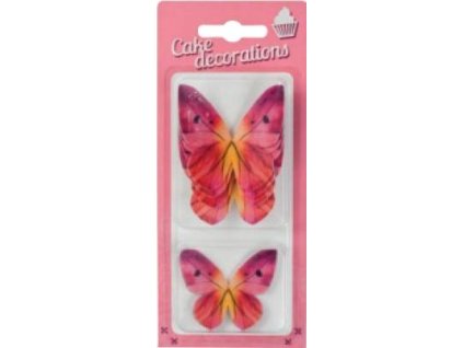 dekorace z jedleho papiru motylci ruzovo cerveni 8 ks