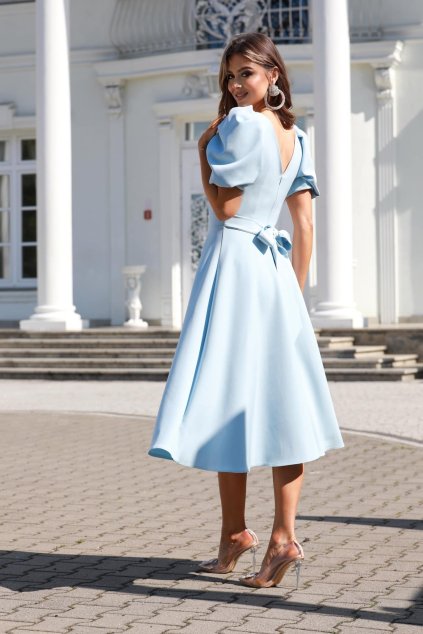 Midi spoločenské šaty s puff rukávmi 367/5