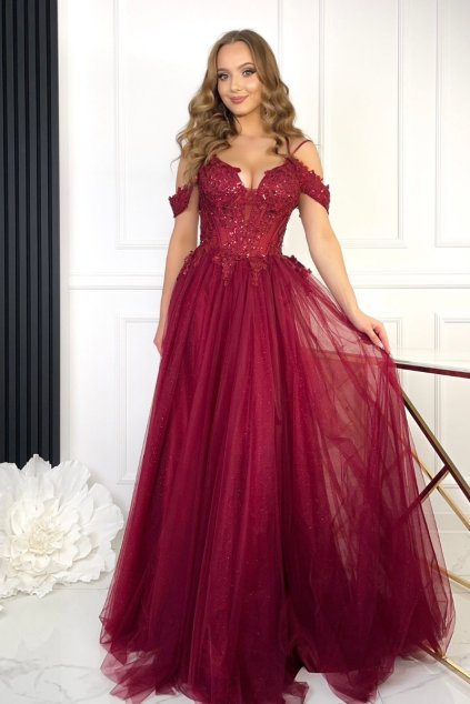 Elegantní společenské šaty s krajkou a flitry 9331