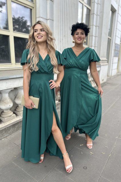 Dlhé lesklé zelené spoločenské šaty LORENA 95/2