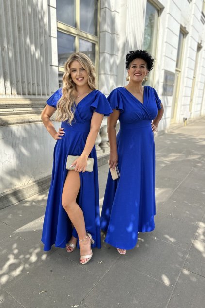 Dlhé lesklé modré spoločenské šaty LORENA 95/4