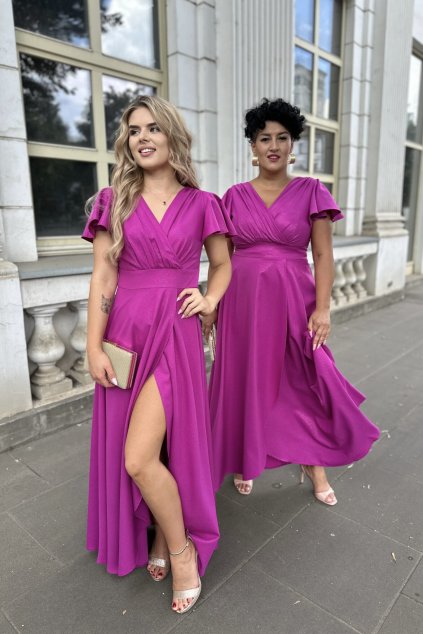 Dlhé lesklé fialové spoločenské šaty LORENA 95/6