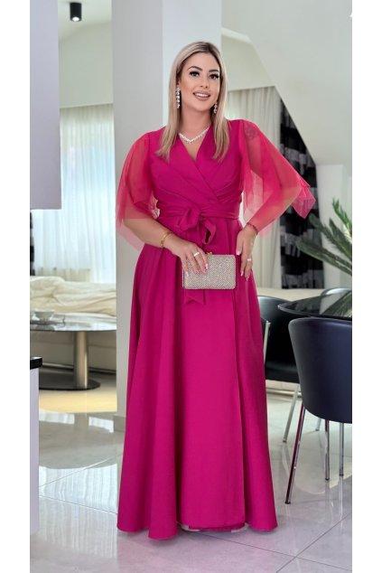 dlhé spoločenské šaty s tylovým rukávom