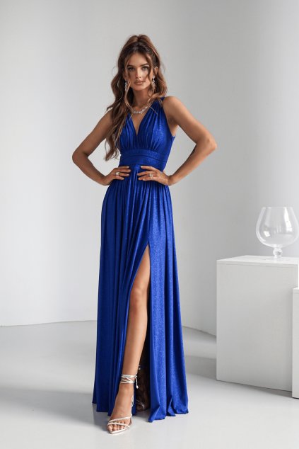 Dlhé trblietavé spoločenské šaty na hrubé ramienka