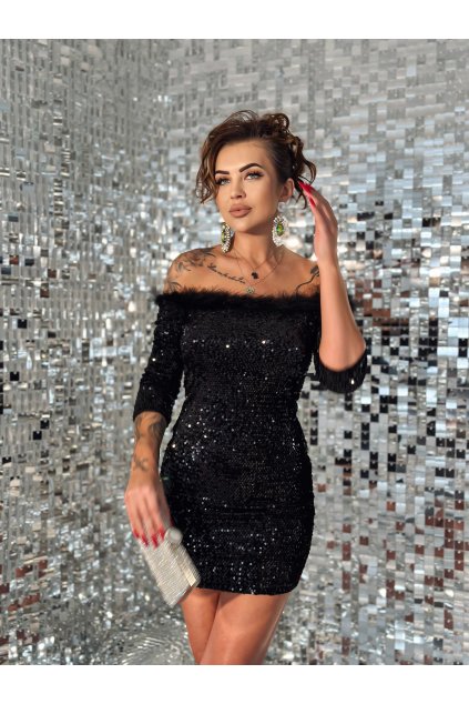 Čierne flitrované mini šaty