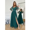 Dlhé spoločenské šaty s rozparkom a tylovými rukávmi 302/2
