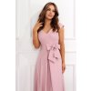 Dlhé pudrové spoločenské šaty s opaskom 76/8