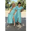 Dlhé lesklé tyrkysové spoločenské šaty LORENA 95/5