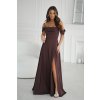 Dlhé tmavohnedé spoločenské šaty s padavými rukávmi 320/5