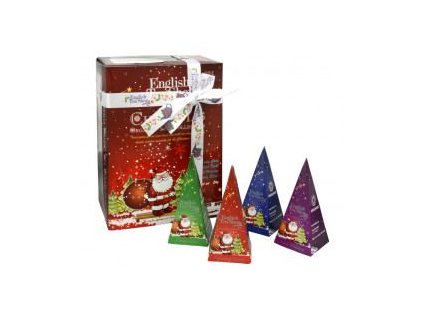 ETS - Čajový darček s mašľou „Red Santa Christmas“, BIO, 12 pyramídových vrecúšok