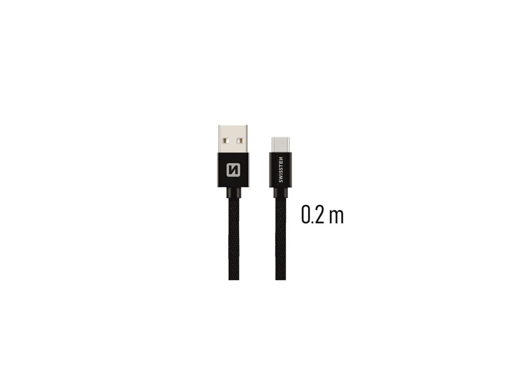 SWISSTEN datový kabel USB-A / USB-C, s textilním opletem, délka 0,2 m
