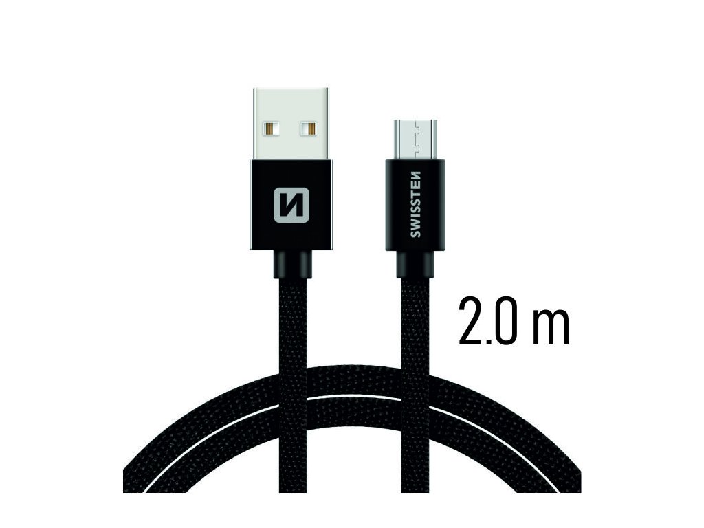SWISSTEN datový kabel USB-A / micro USB, s textilním opletem, délka 2 m