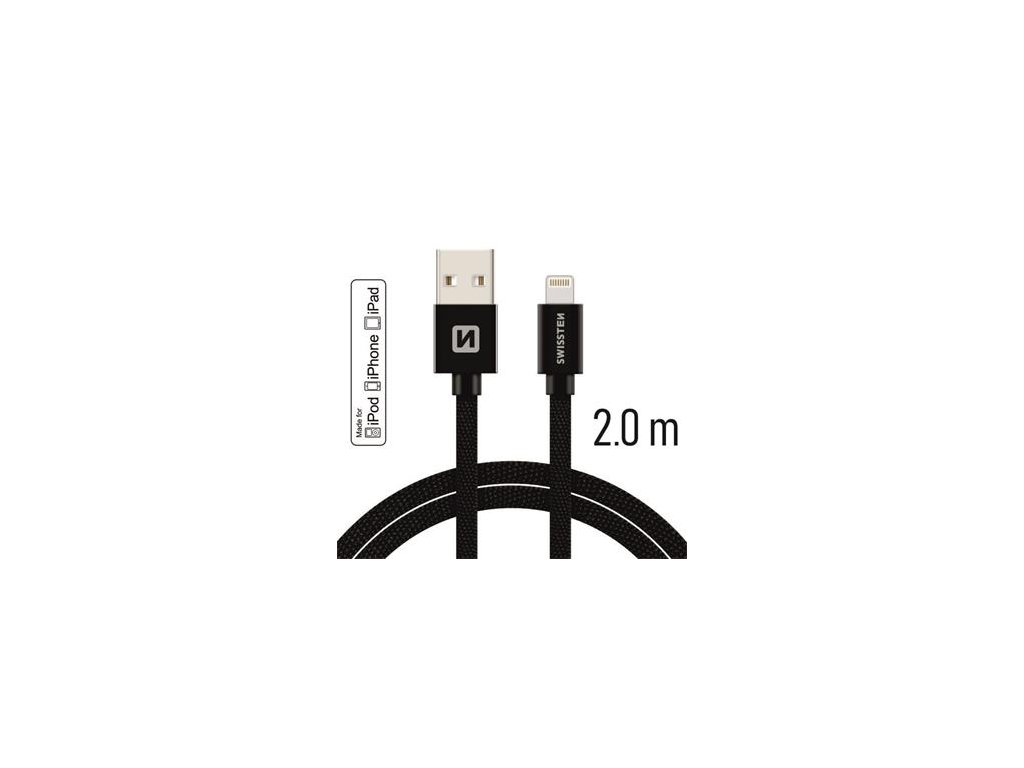 SWISSTEN datový kabel USB-A / Lightning, s textilním opletem, certifikace  MFi, délka 2,0 m