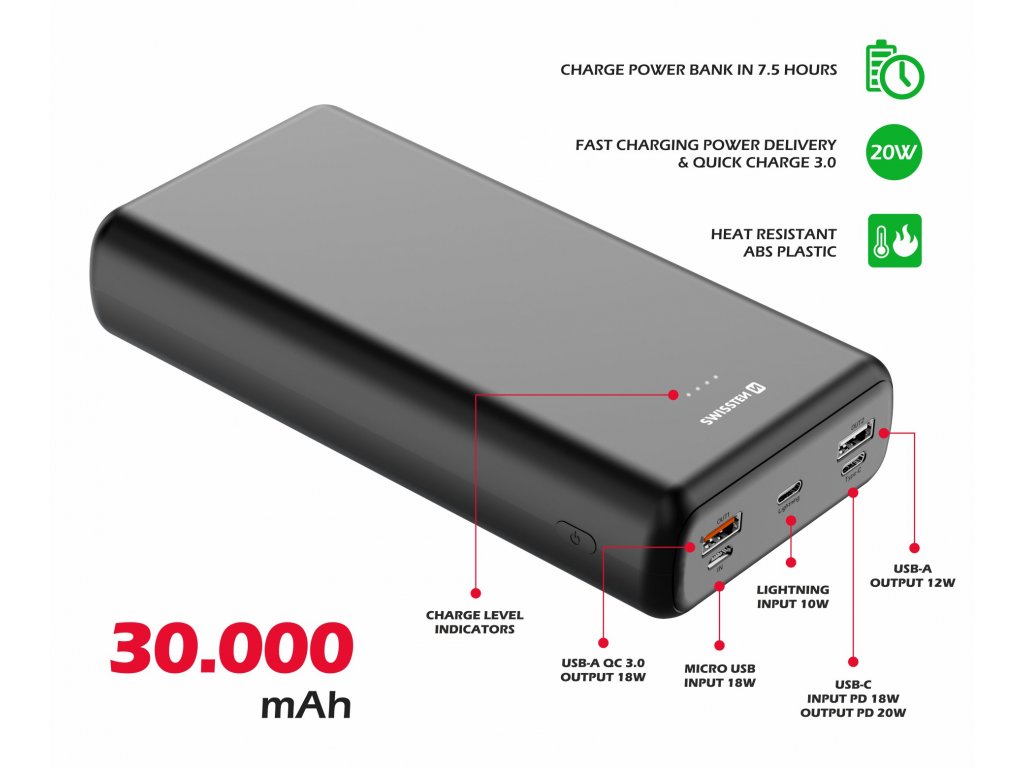 SWISSTEN POWER LINE power bank 30.000 mAh