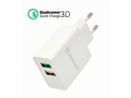 SWISSTEN síťový adaptér Qualcomm 3.0 Quick Charge + Smart IC 2x USB 30 W power bílý