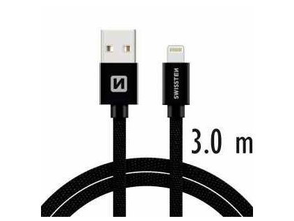 SWISSTEN datový kabel USB-A / Lightning, s textilním opletem, délka 3,0 m