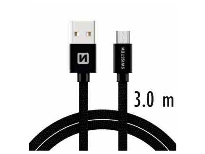 SWISSTEN datový kabel USB-A / micro USB, s textilním opletem, délka 3,0 m