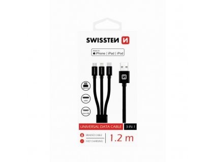 datovy kabel swissten textile 3in1 mfi 12 m cerny