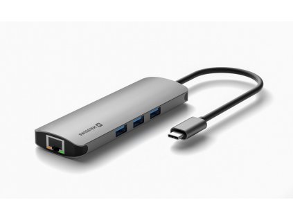 SWISSTEN USB-C hub 8-in-1 (USB-C PD, HDMI 4K, LAN RJ45, 3x USB 3.0, SD, micro SD) aluminium