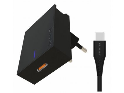 SWISSTEN síťová nabíječka pro Samsung, Super Fast Charging 25 W + datový kabel USB-C / USB-C, 1,2 m černá