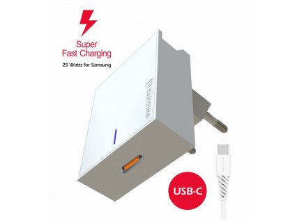 SWISSTEN síťový adaptér pro Samsung Super Fast Charging 25 W + datový kabel USB-C / USB-C 1,2 m bílý + Dárek: Doprava Zásilkovnou ZDARMA