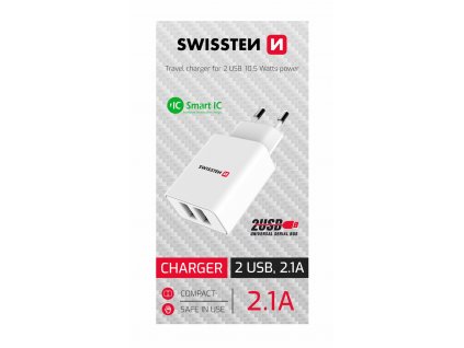 SWISSTEN power charger 2x USB-A, 2,1 A, SMART IC ( supplement for self-seller), white
