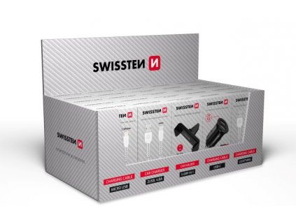 SWISSTEN set samoprodavač (5x kabel MicroUSB, 5x USB-C, 5x Lightning, 5x CL 2 USB 4,8A, 5x držák S-Grip AV-1