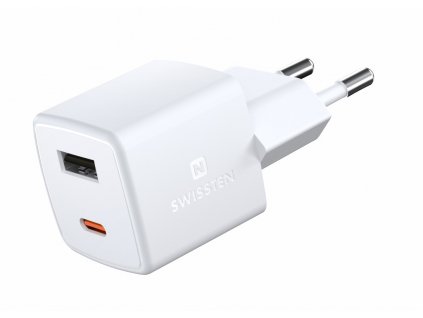 SWISSTEN mini síťový adaptér GaN 1x USB-C + 1x USB 30 W power delivery