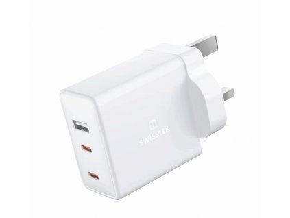 SWISSTEN Síťový adaptér GaN 2x USB-C + 1x USB 70W pro UK zásuvku