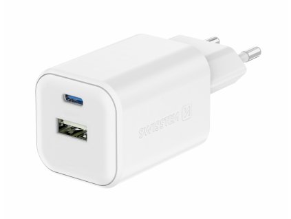 adaptér GaN USB C 45W PD a kabel USB A 18W QC bílý 1