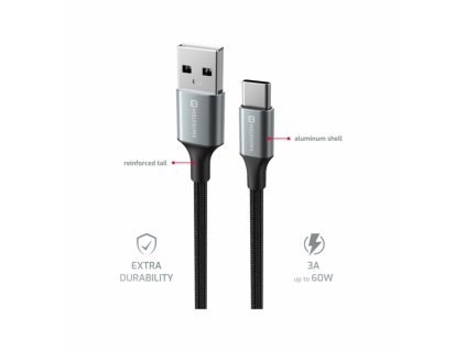 SWISSTEN Datový kabel s textilním opletem II, USB-A/USB-C, délka 1,5 m