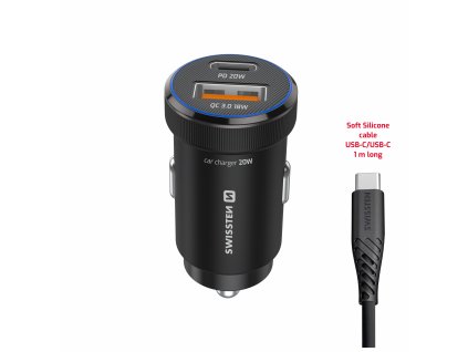 SWISSTEN CL adaptér USB-C PD + USB-A, 20W, černý + kabel USB-C / USB-C, 1 m