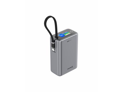 SWISSTEN Cestovní powerbanka 25000 mAh (96.25Wh) 100 W s integrovaným kabelem USB-C, šedá